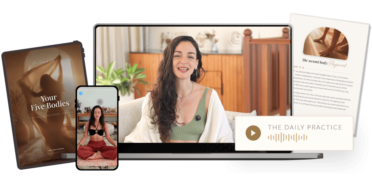The Five Bodies Workbook and journey shown on a laptop and phone